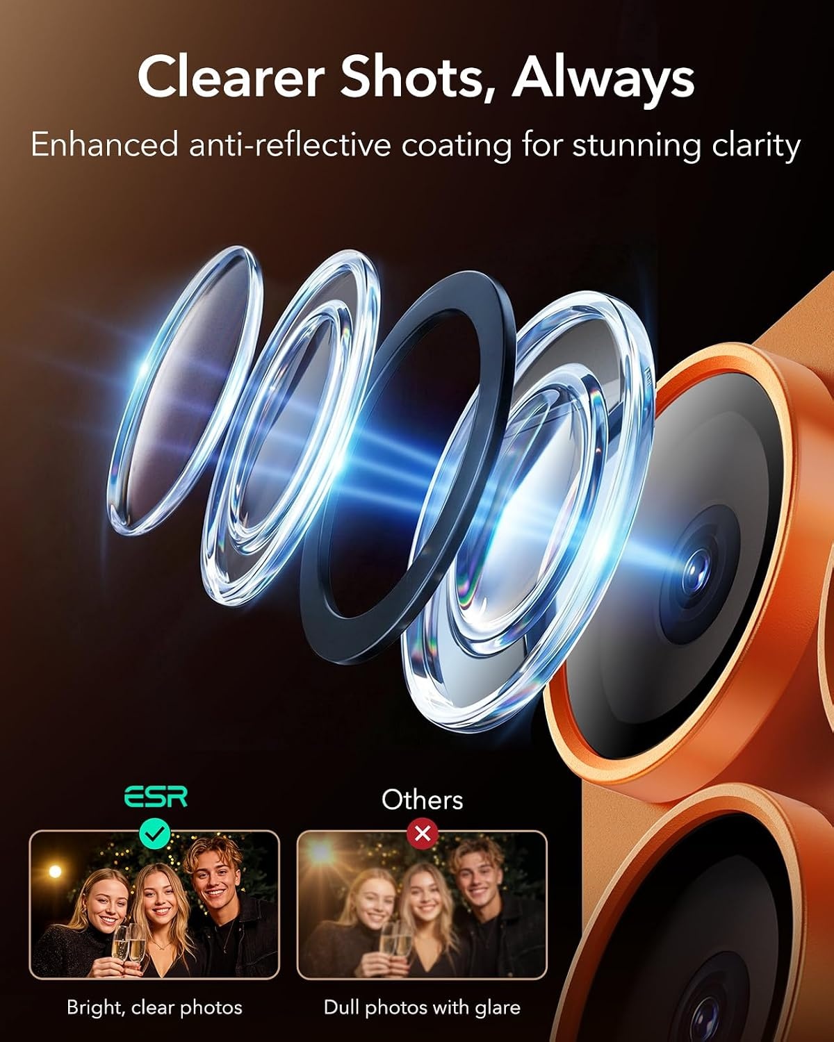 image:imageESR for iPhone 17 Pro Max Camera Lens Protector 1 Pack SilverOrange