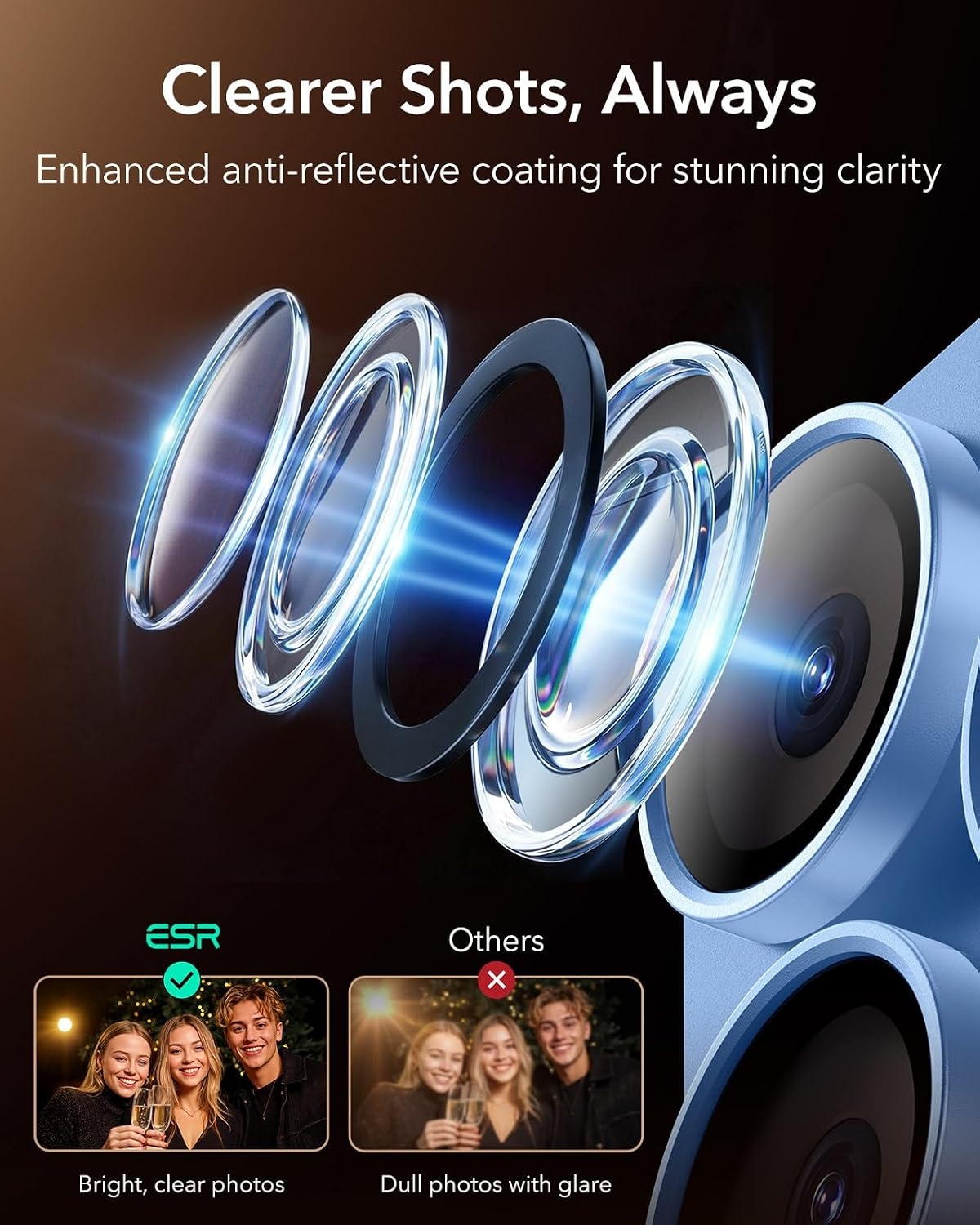image:imageESR for iPhone 18 Pro Max Camera Lens Protector 1 Pack BlackLight Blue