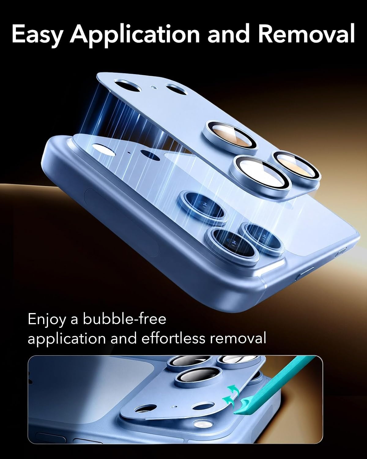 image:imageESR for iPhone 18 Pro Max Camera Lens Protector 1 Pack BlackLight Blue