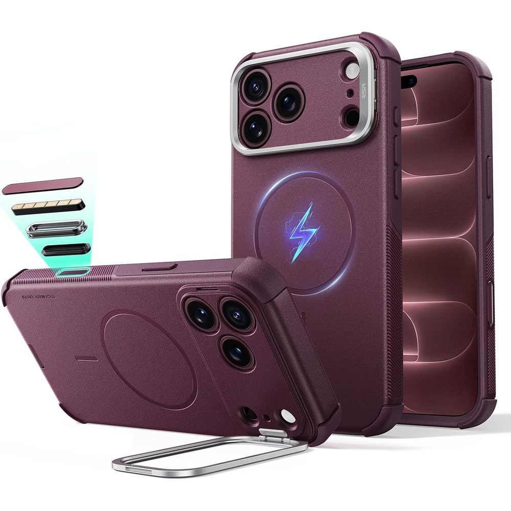 image:imageESR Cyber Tough for iPhone 18 Pro17 Pro Case with Flex Stand BurgundyBurgundy