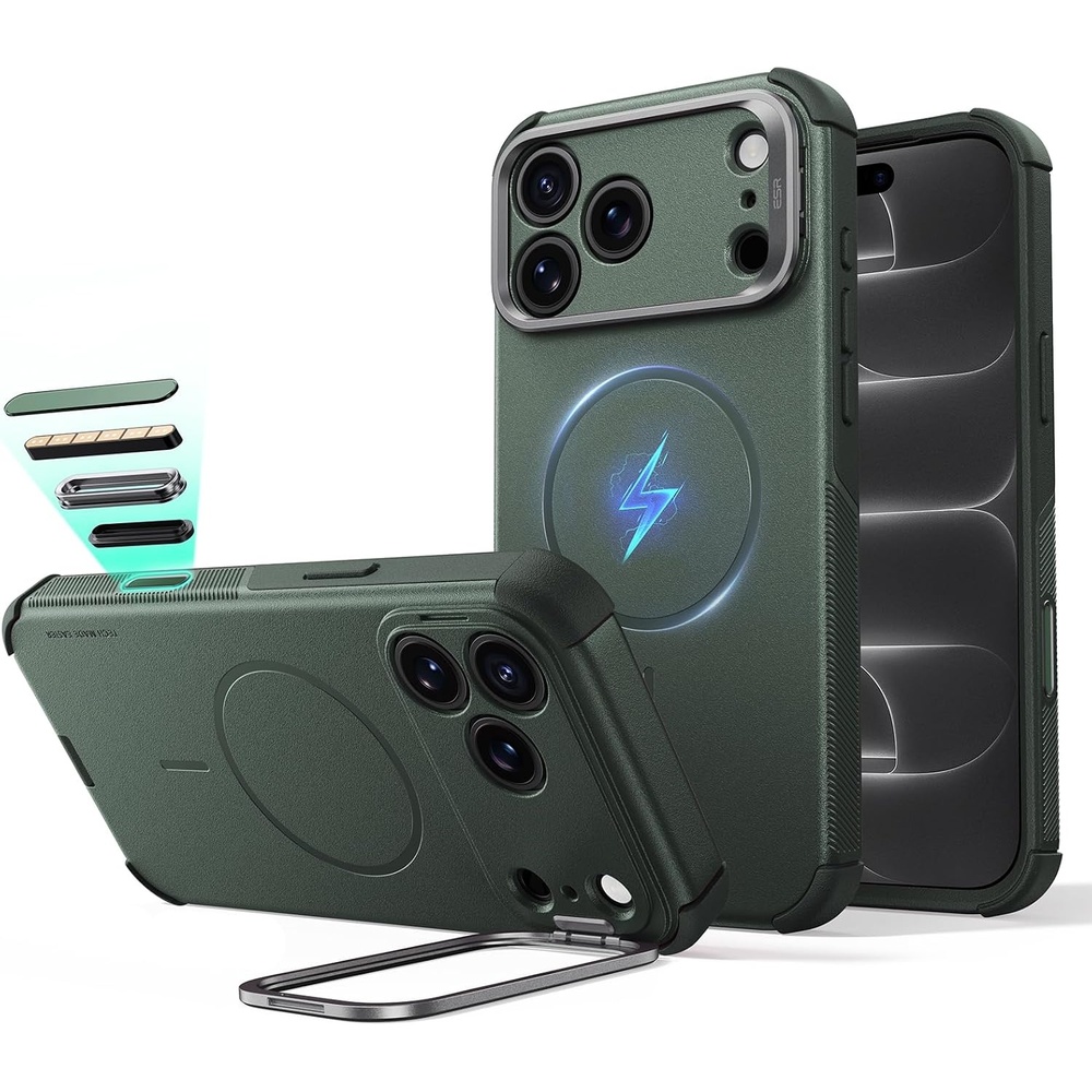 image:imageESR Cyber Tough for iPhone 18 Pro17 Pro Case with Flex Stand BurgundyGreen