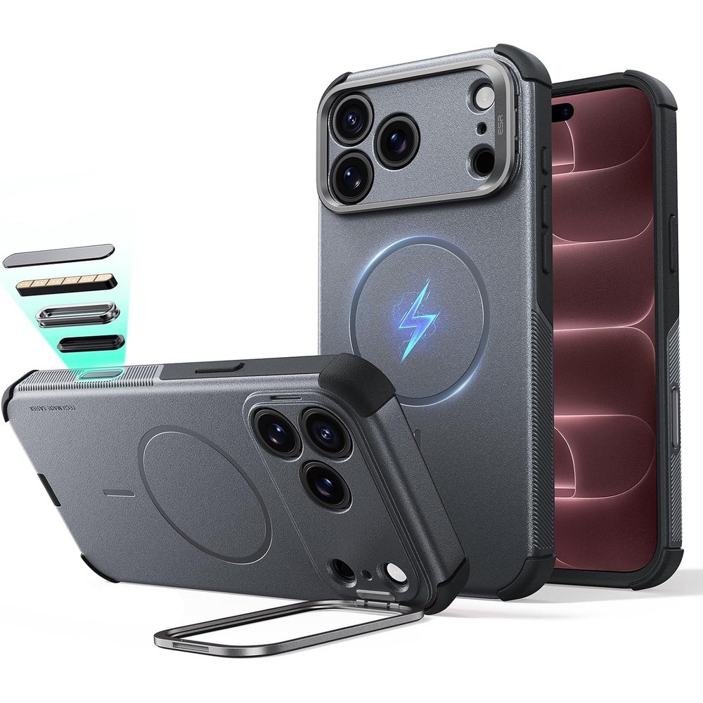 image:imageESR Cyber Tough for iPhone 18 Pro17 Pro Case with Flex Stand BurgundyGrey