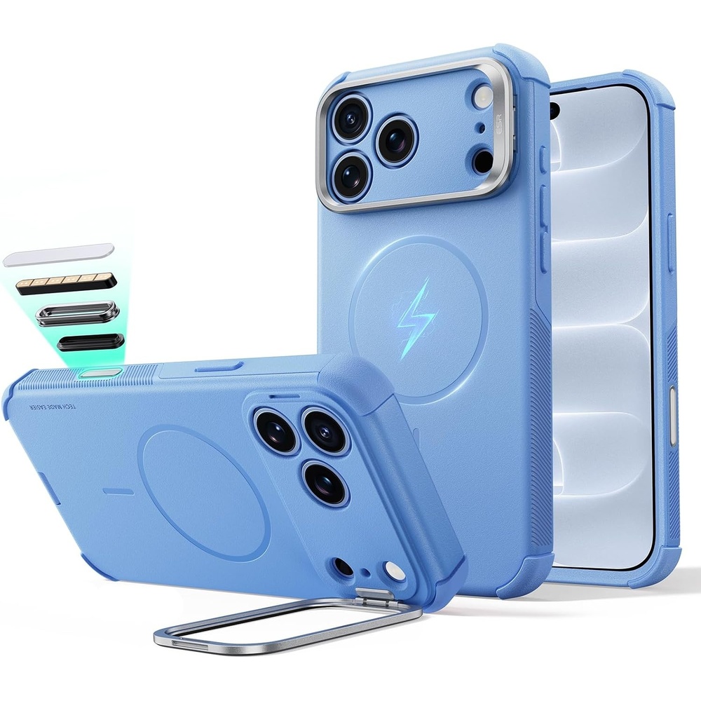 image:imageESR Cyber Tough for iPhone 18 Pro17 Pro Case with Flex Stand BurgundyLight Blue
