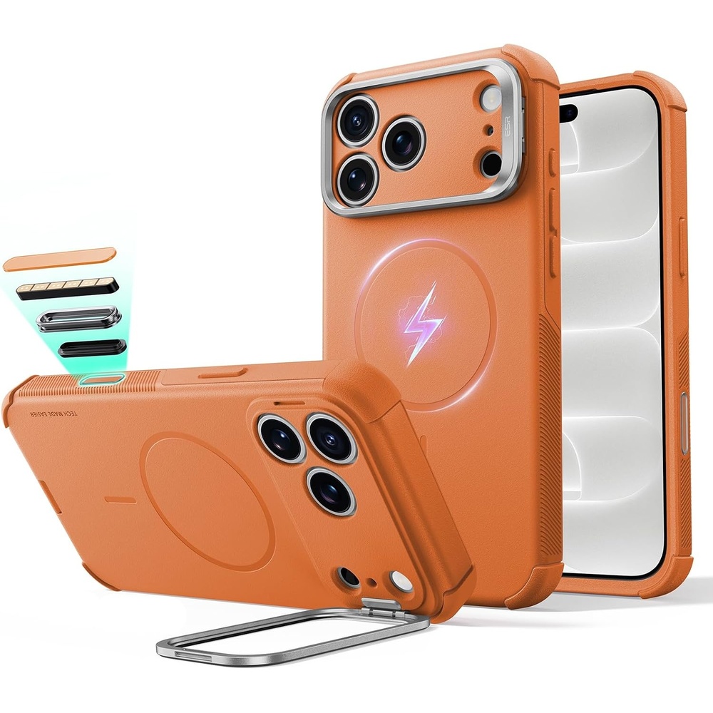 image:imageESR Cyber Tough for iPhone 18 Pro17 Pro Case with Flex Stand BurgundyOrange