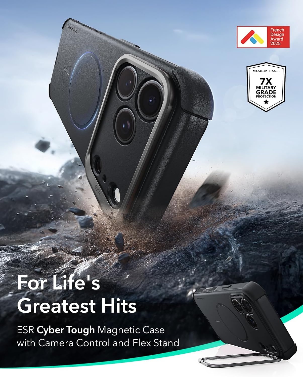 image:imageESR Cyber Tough for iPhone 18 Pro Max17 Pro Max Case with Flex StandBlack
