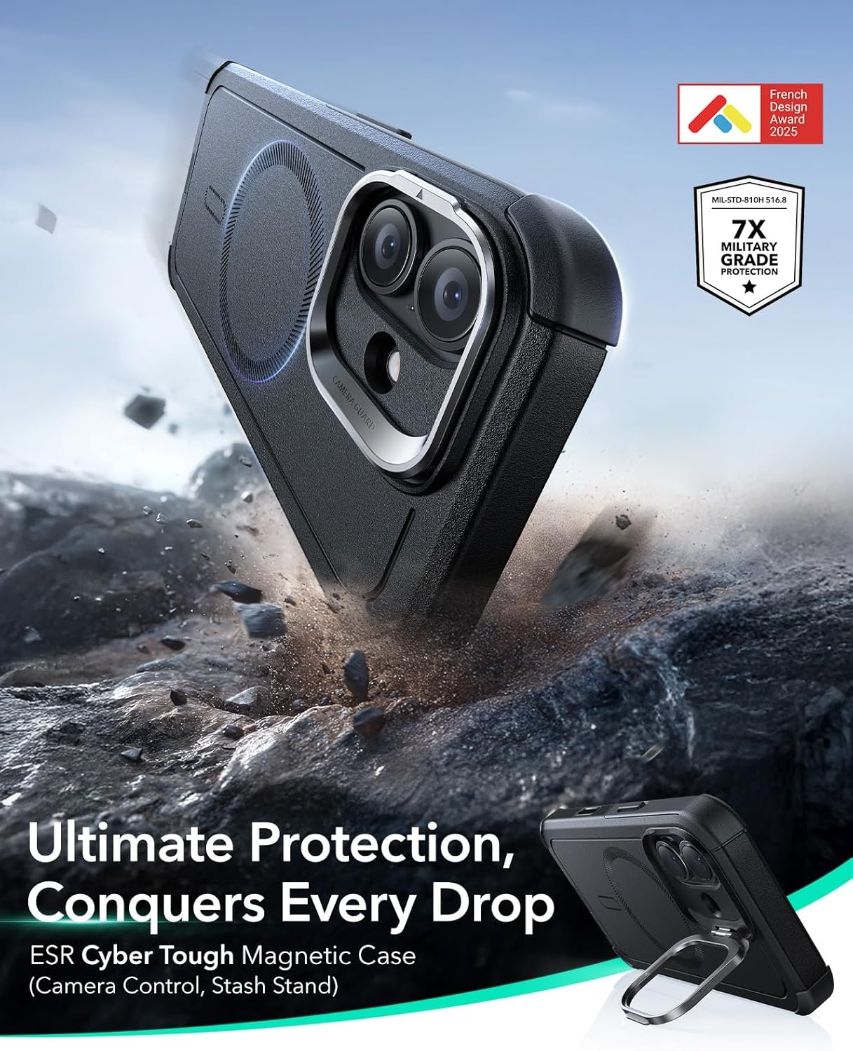 image:imageESR Cyber Tough for iPhone 18 Pro Max17 Pro Max Case with Flex StandBlack