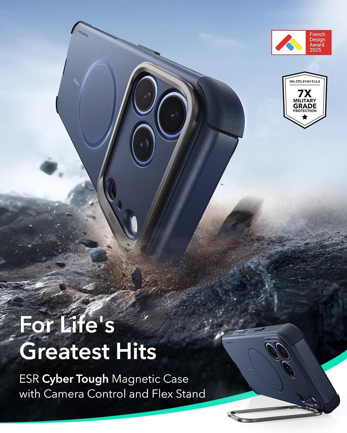 image:imageESR Cyber Tough for iPhone 18 Pro Max17 Pro Max Case with Flex StandBlue