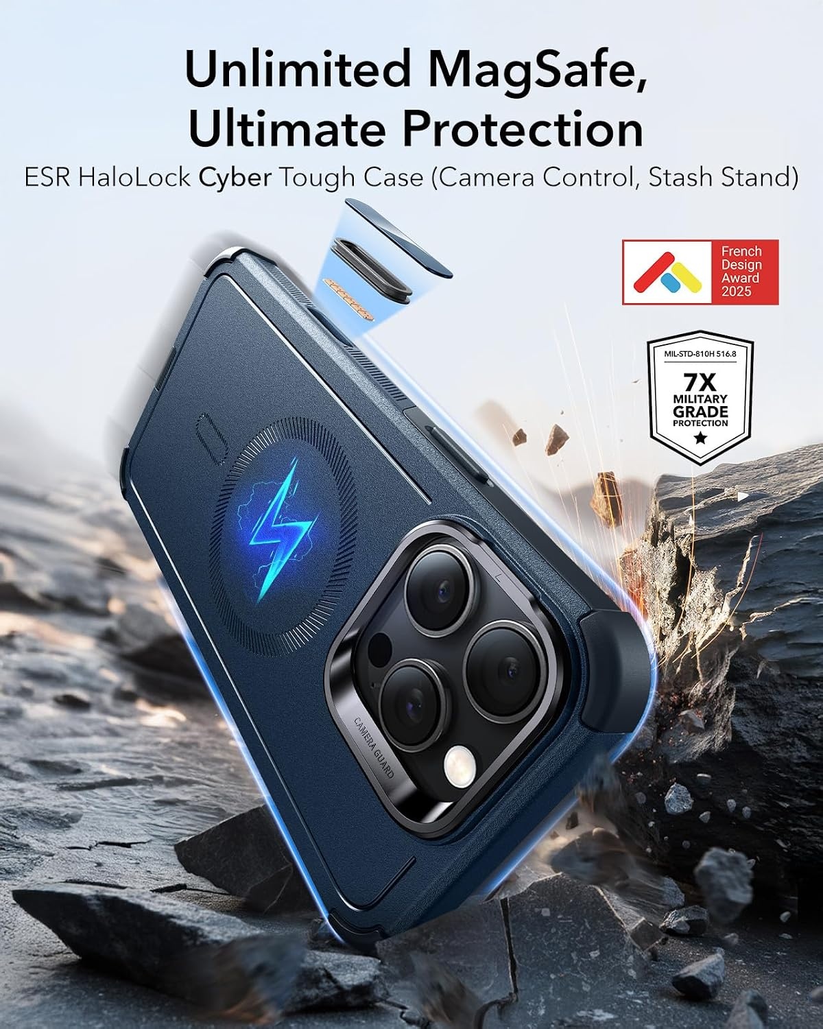 image:imageESR Cyber Tough for iPhone 18 Pro Max17 Pro Max Case with Flex StandBlue