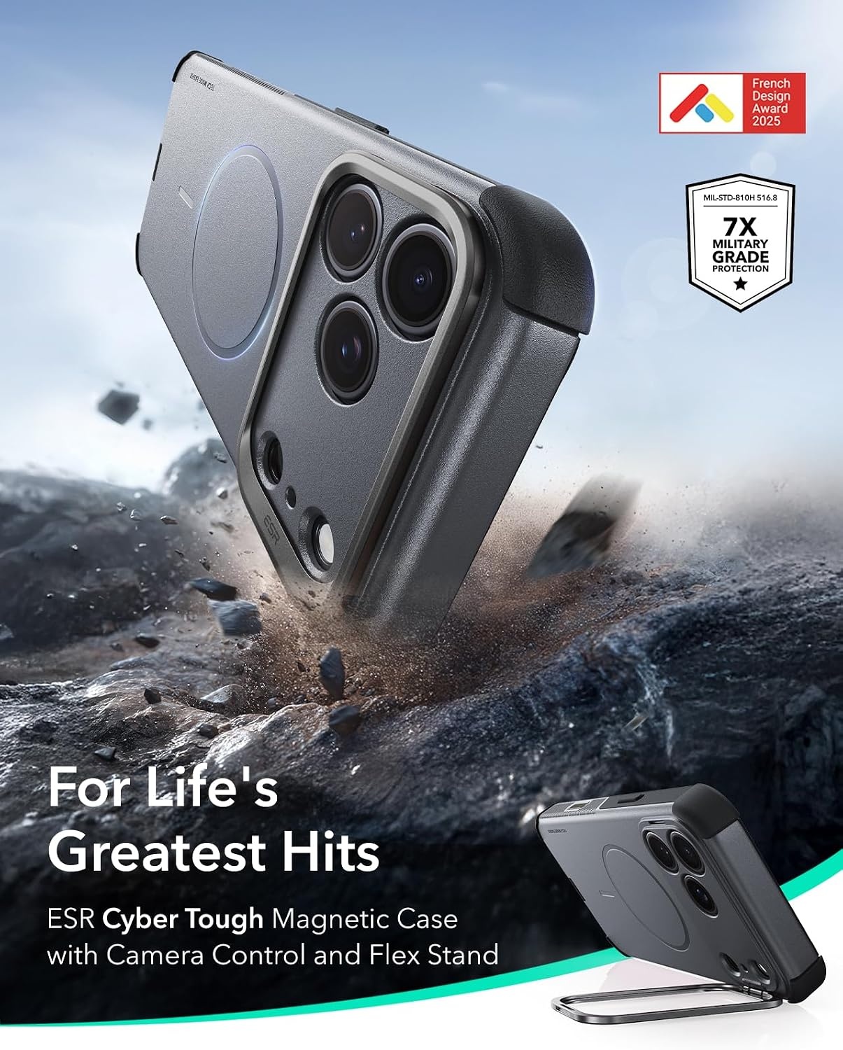 image:imageESR Cyber Tough for iPhone 18 Pro Max17 Pro Max Case with Flex StandGrey