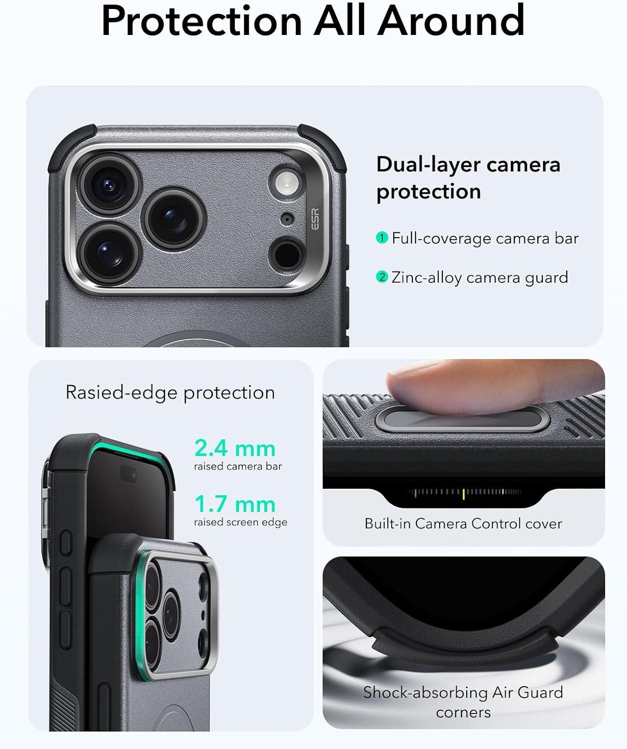 image:imageESR Cyber Tough for iPhone 18 Pro Max17 Pro Max Case with Flex StandGrey