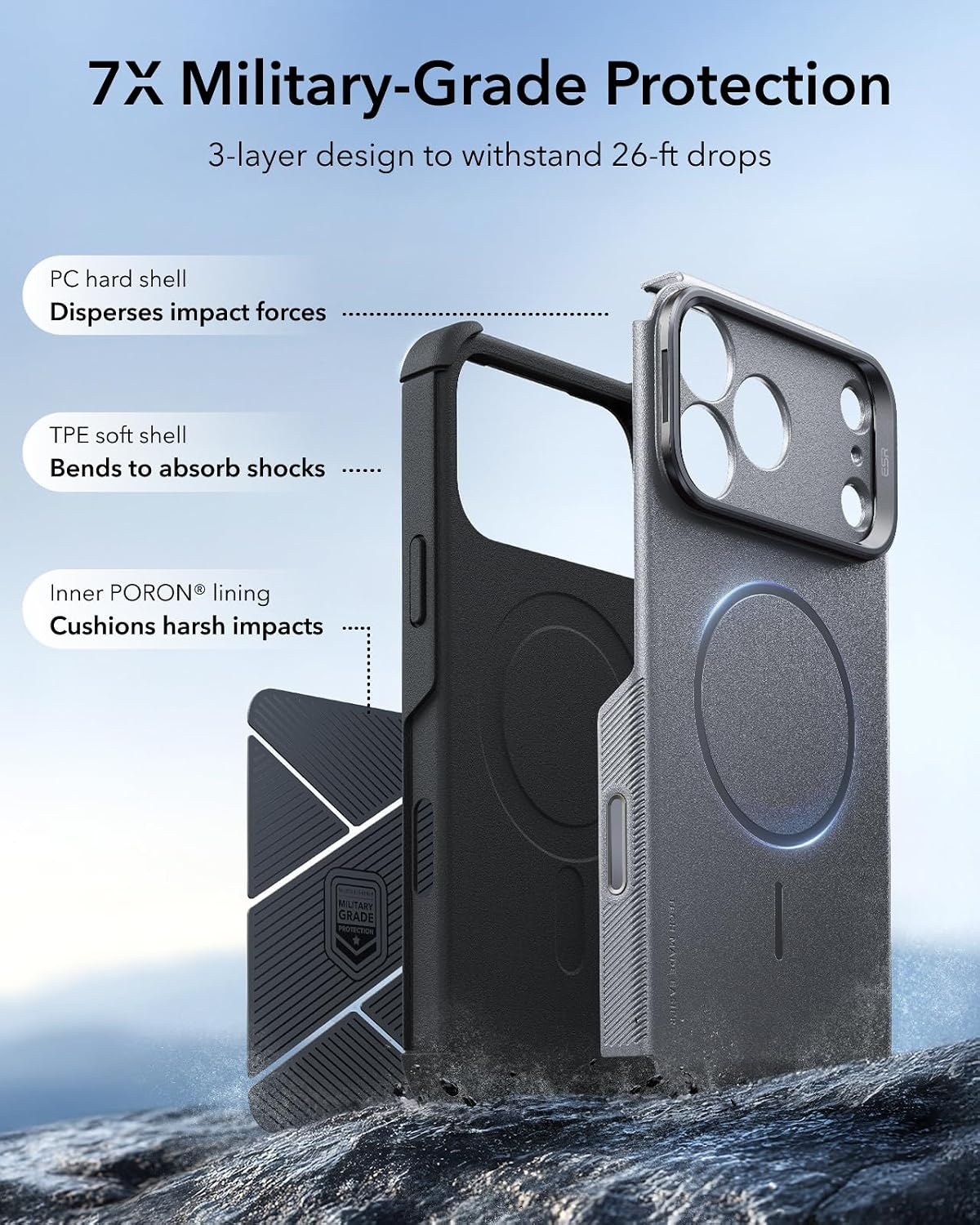 image:imageESR Cyber Tough for iPhone 18 Pro Max17 Pro Max Case with Flex StandGrey