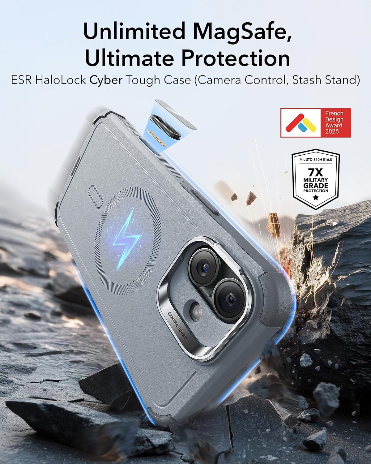 image:imageESR Cyber Tough for iPhone 18 Pro Max17 Pro Max Case with Flex StandGrey