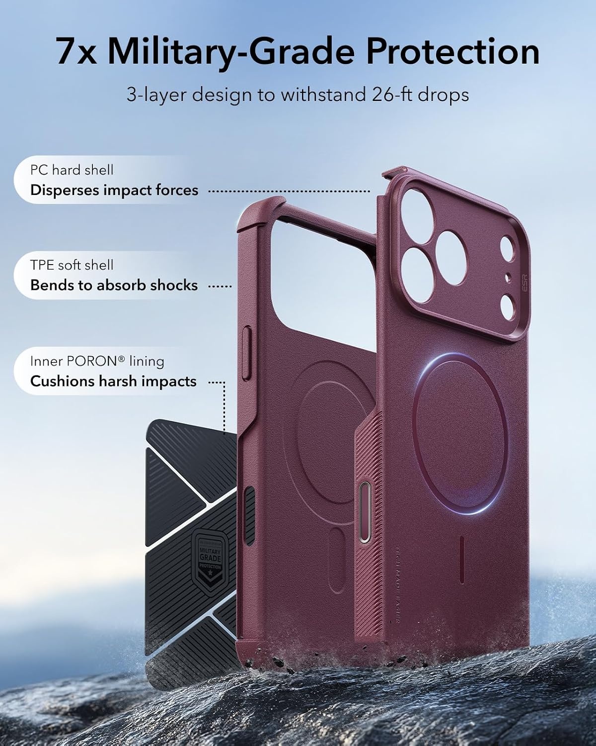 image:imageESR Cyber Tough for iPhone 18 Pro17 Pro Case BurgundyBurgundy