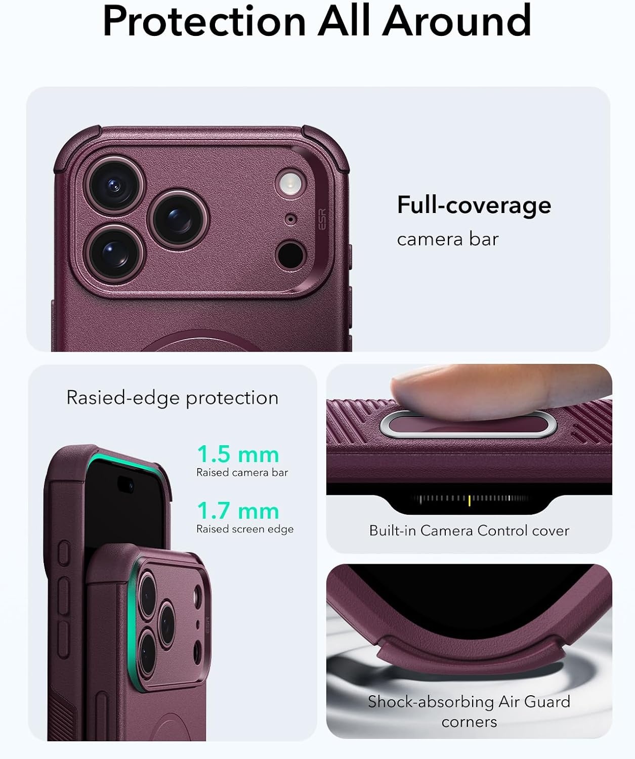 image:imageESR Cyber Tough for iPhone 18 Pro17 Pro Case BurgundyBurgundy