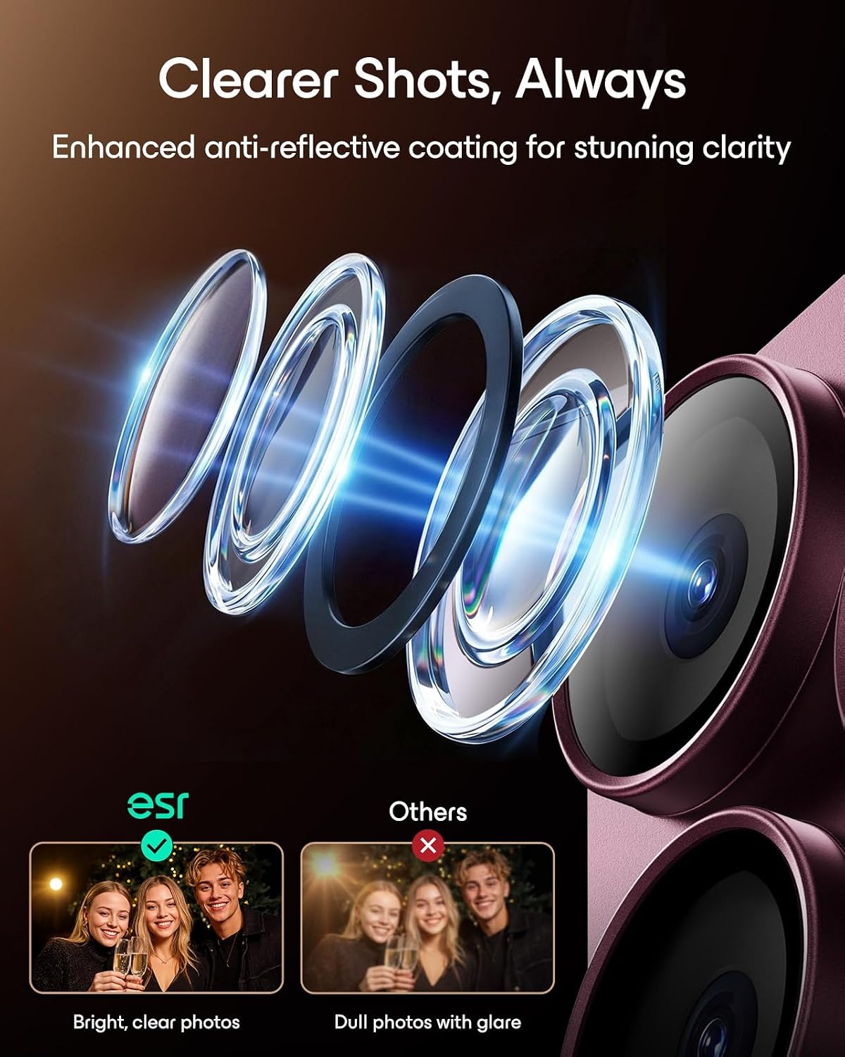 image:imageESR for iPhone 18 Pro Camera Lens Protector 1 Pack BurgundyBurgundy