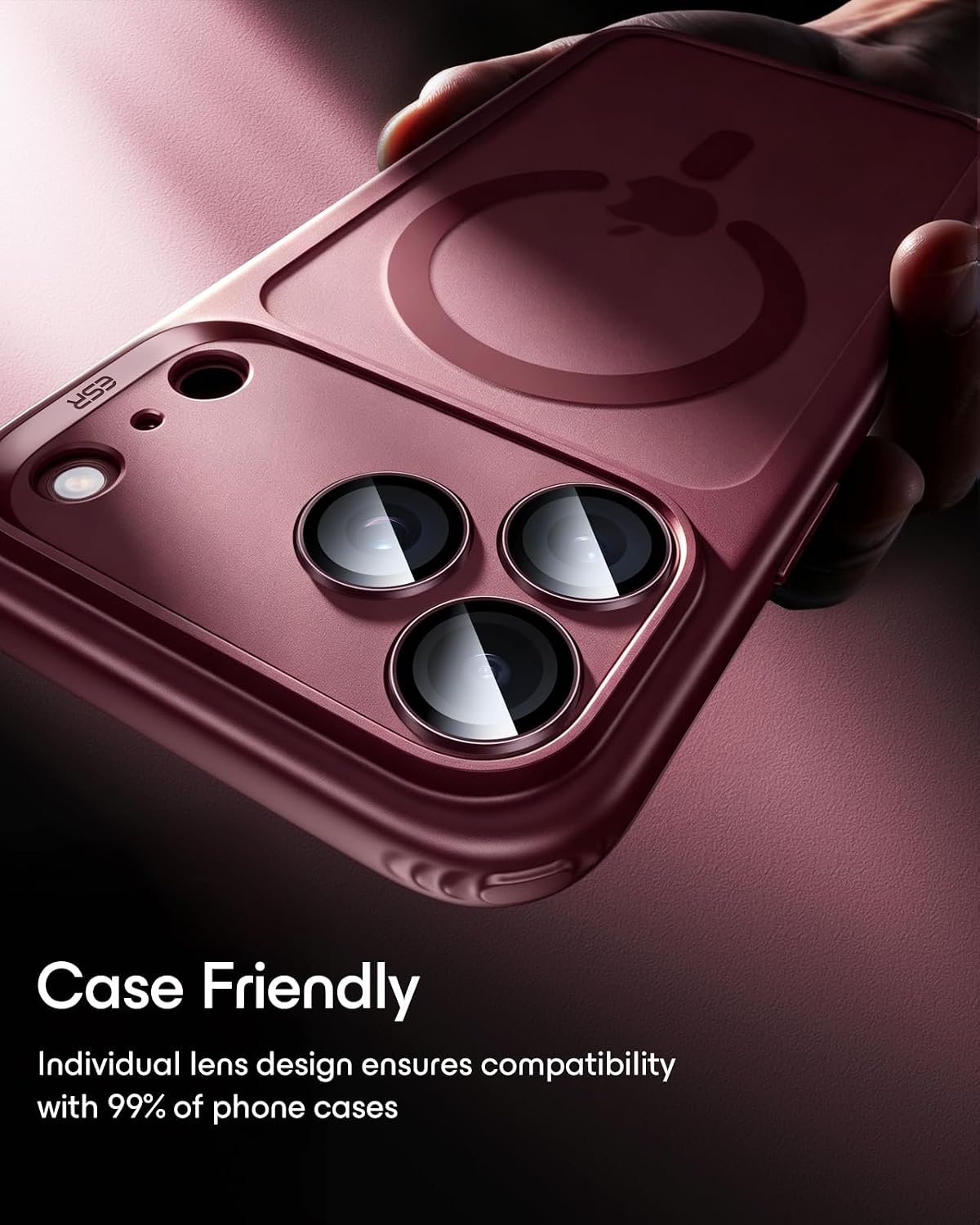 image:imageESR for iPhone 18 Pro Max18 Pro Camera Lens Protector 1 Pack BlackBurgundy