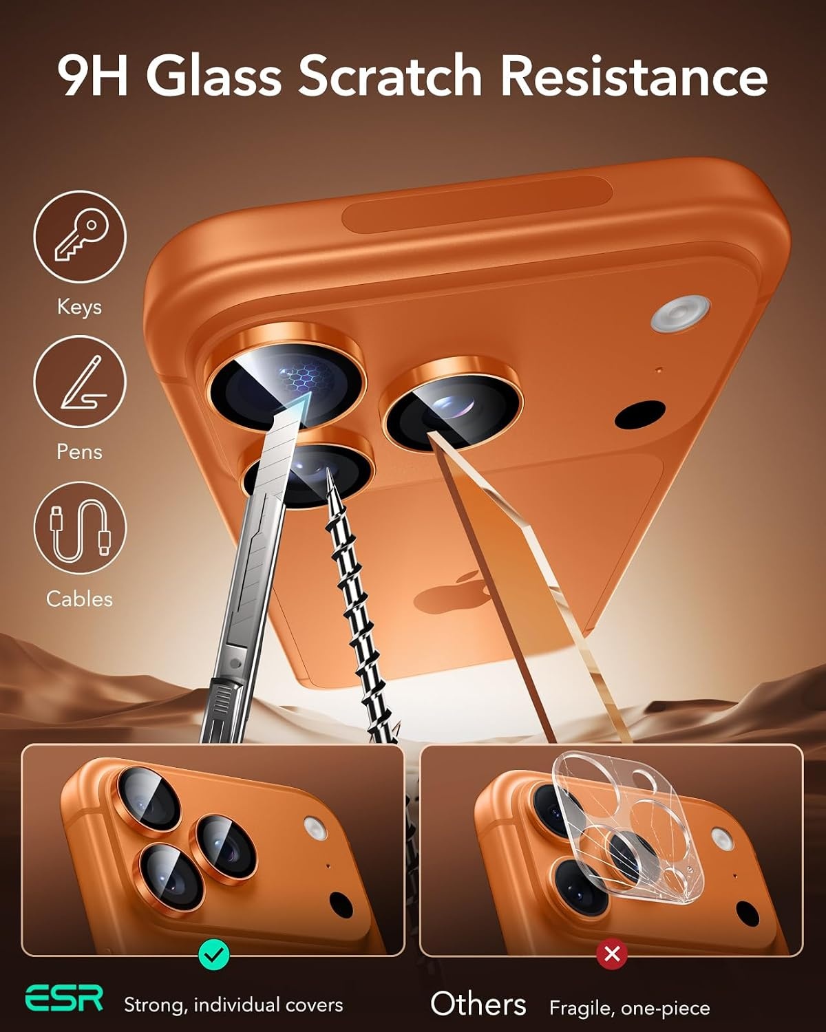 image:imageESR for iPhone 18 Pro Max18 Pro Camera Lens Protector 1 Pack BlackOrange