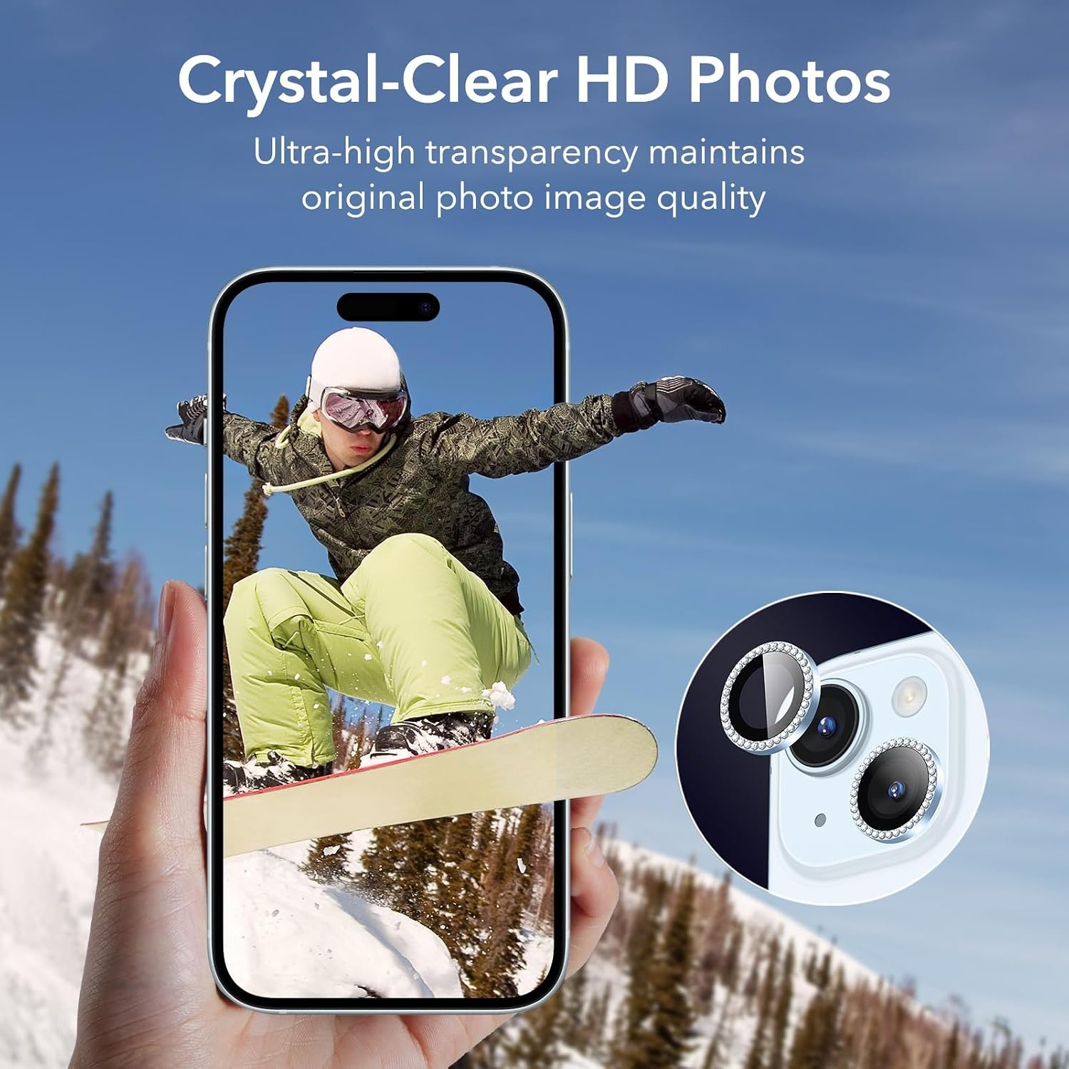image:imageESR for iPhone 18 Pro Max18 Pro Camera Lens Protector 1 Pack BlackRhinestone Blue