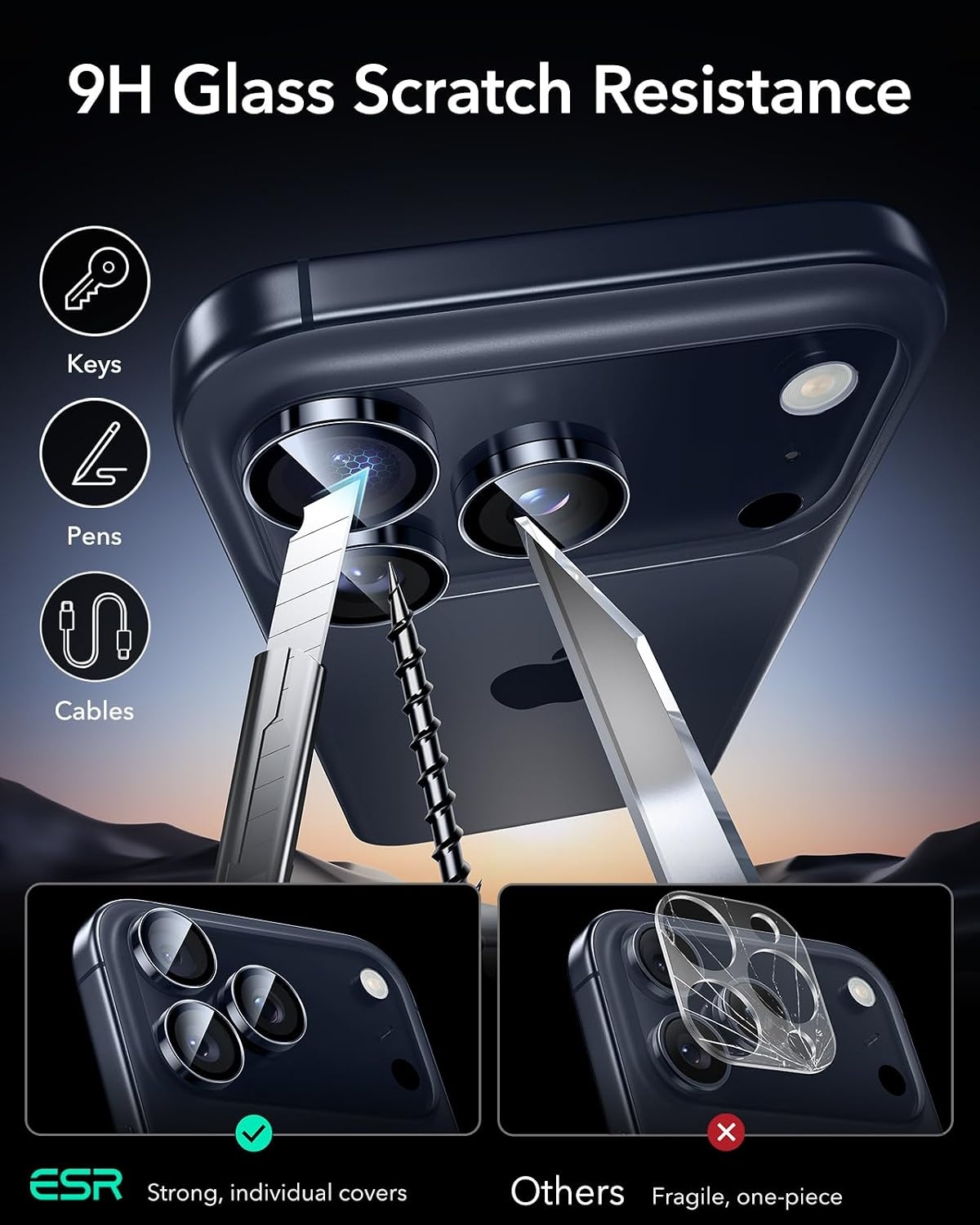 image:imageESR for iPhone 18 Pro Max18 Pro Camera Lens Protector 2 Pack BlackBlue