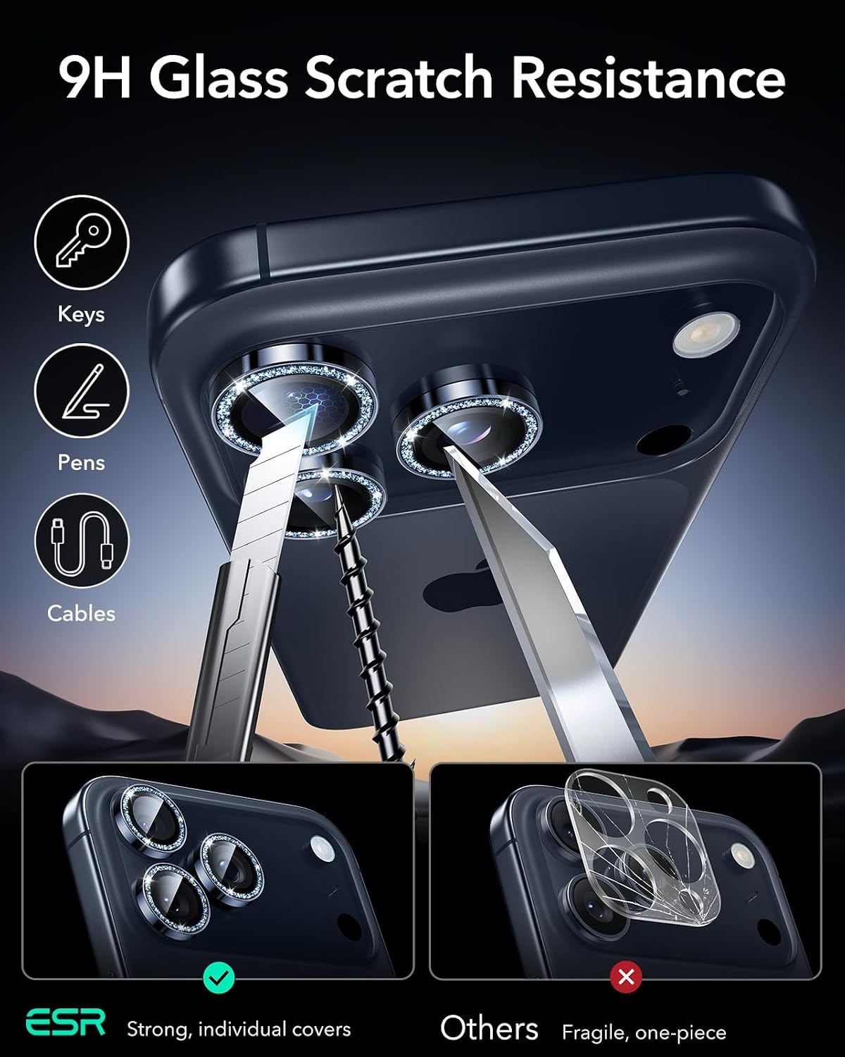 image:imageESR for iPhone 18 Pro Max18 Pro Camera Lens Protector 2 Pack BlackBlue Shimmer