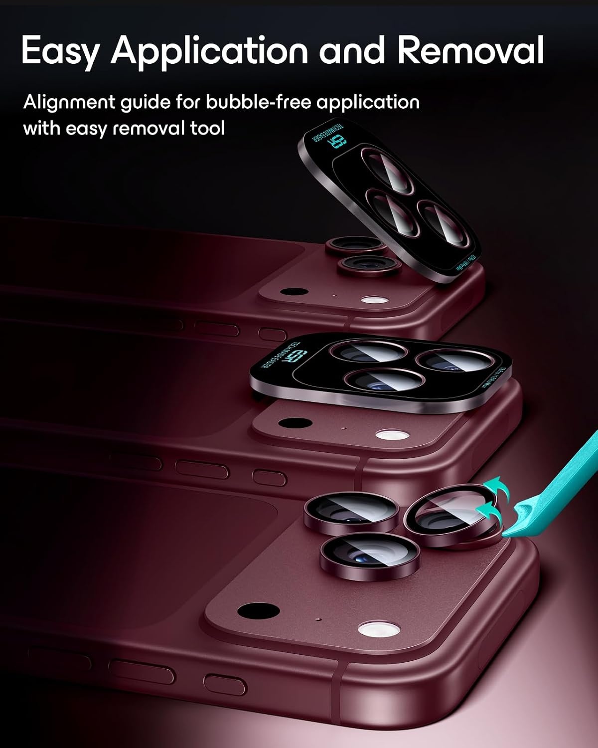image:imageESR for iPhone 18 Pro Max18 Pro Camera Lens Protector 2 Pack BlackBurgundy