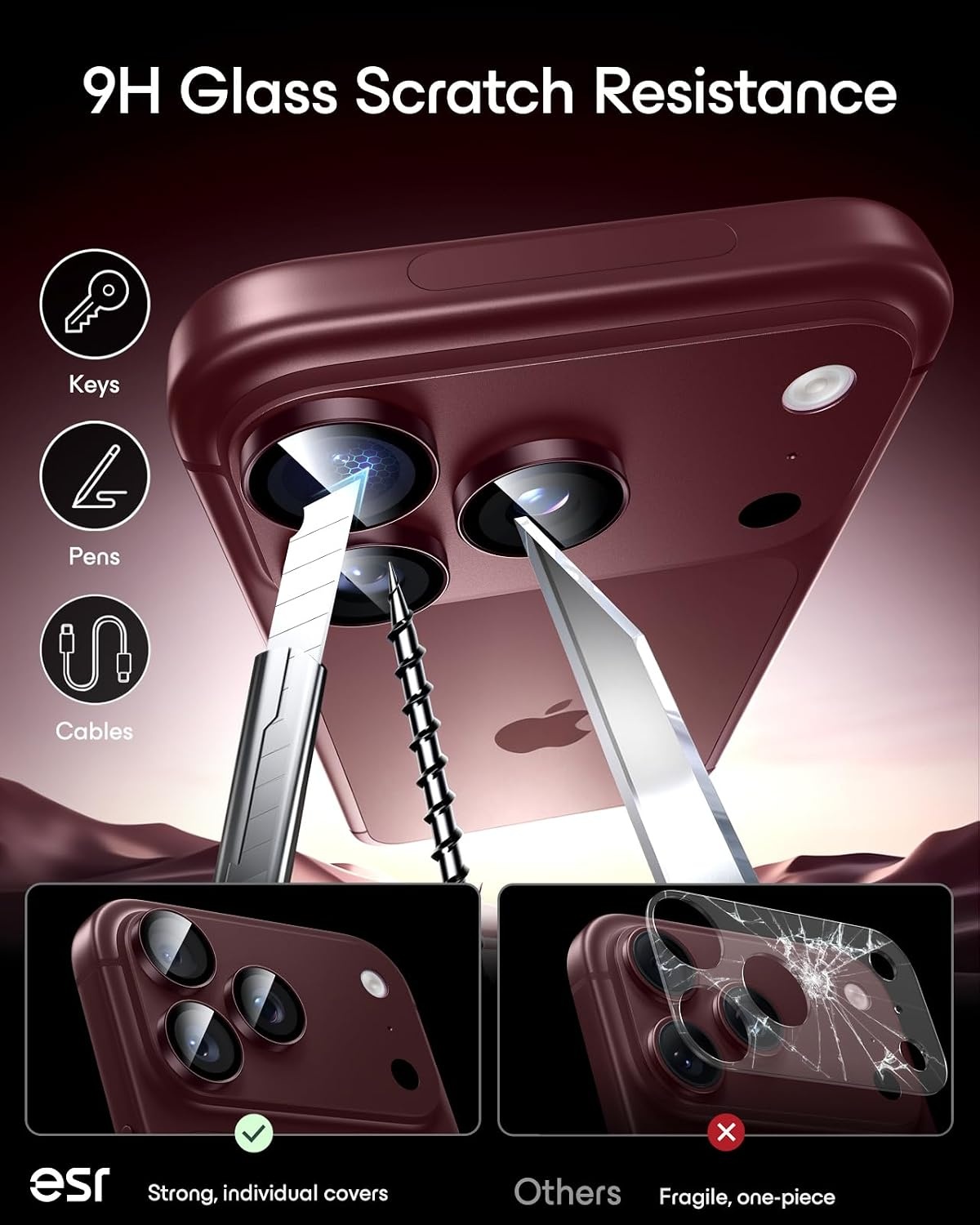 image:imageESR for iPhone 18 Pro Max18 Pro Camera Lens Protector 2 Pack BlackBurgundy