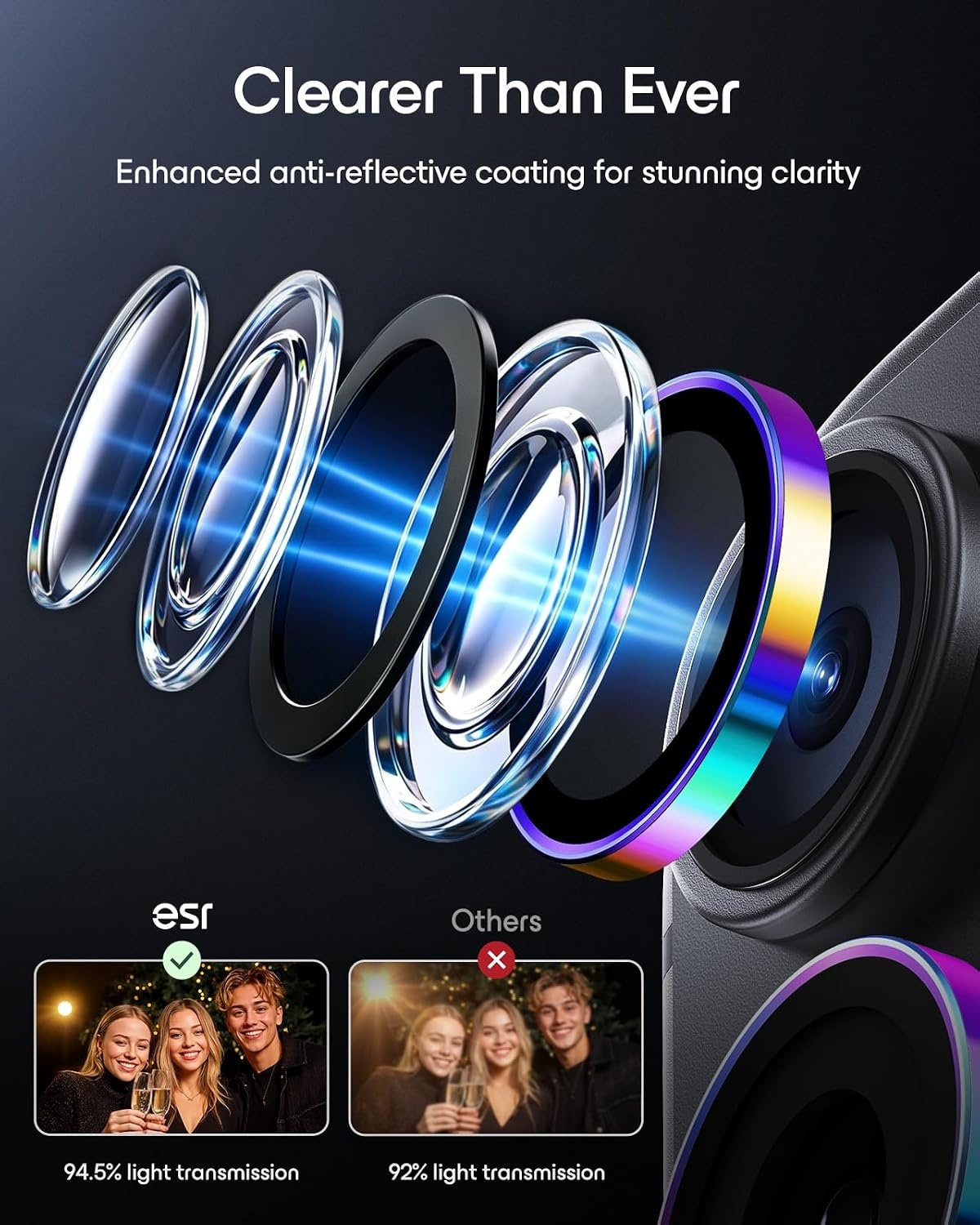 image:imageESR for iPhone 18 Pro Max18 Pro Camera Lens Protector 2 Pack BlackChromatic