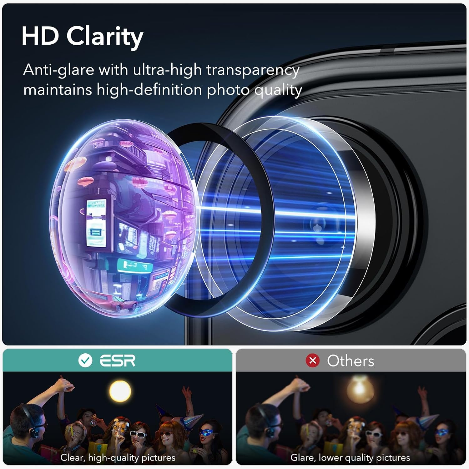 image:imageESR for iPhone 18 Pro Max18 Pro Camera Lens Protector 2 Pack BlackClear
