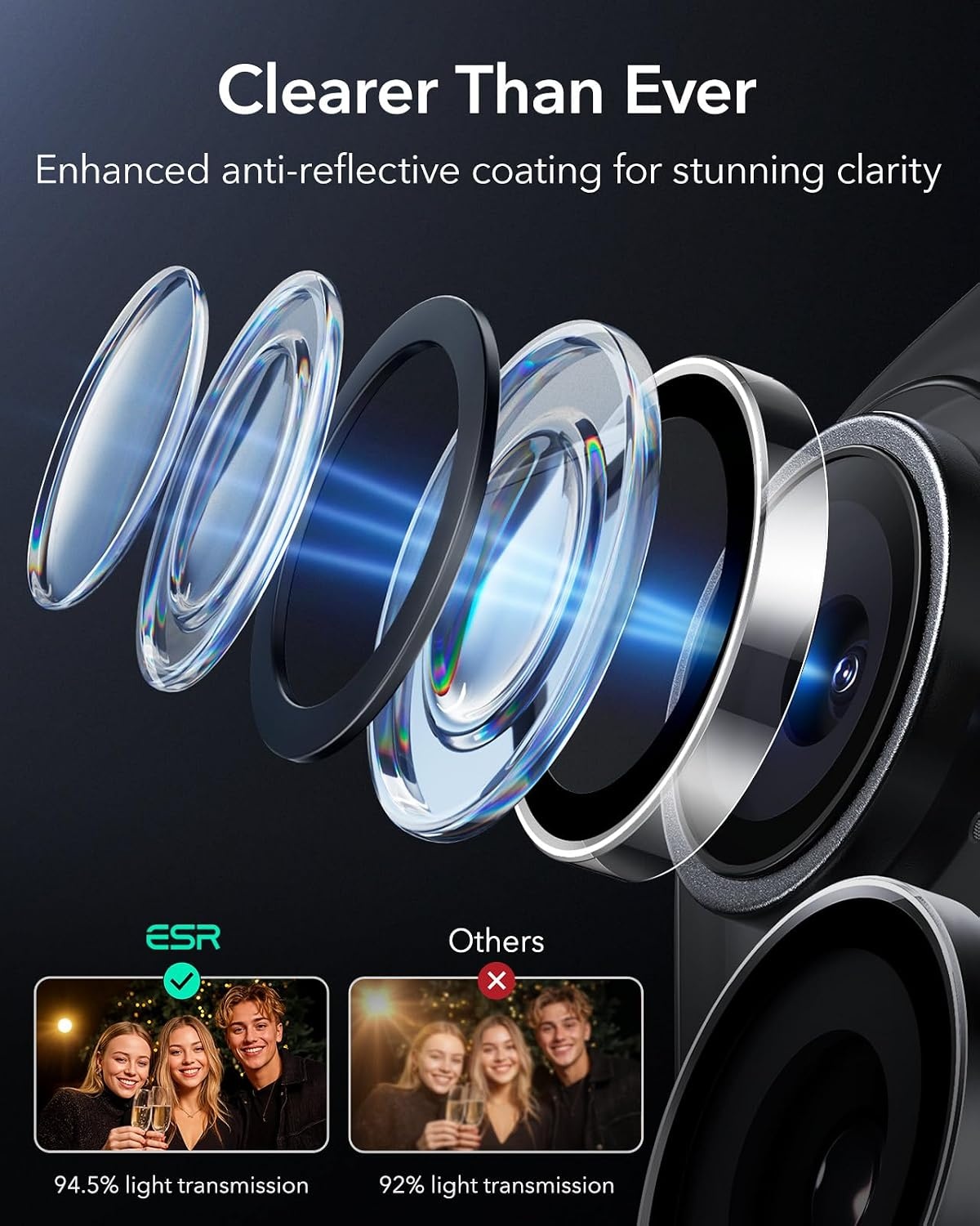 image:imageESR for iPhone 18 Pro Max18 Pro Camera Lens Protector 2 Pack BlackClear