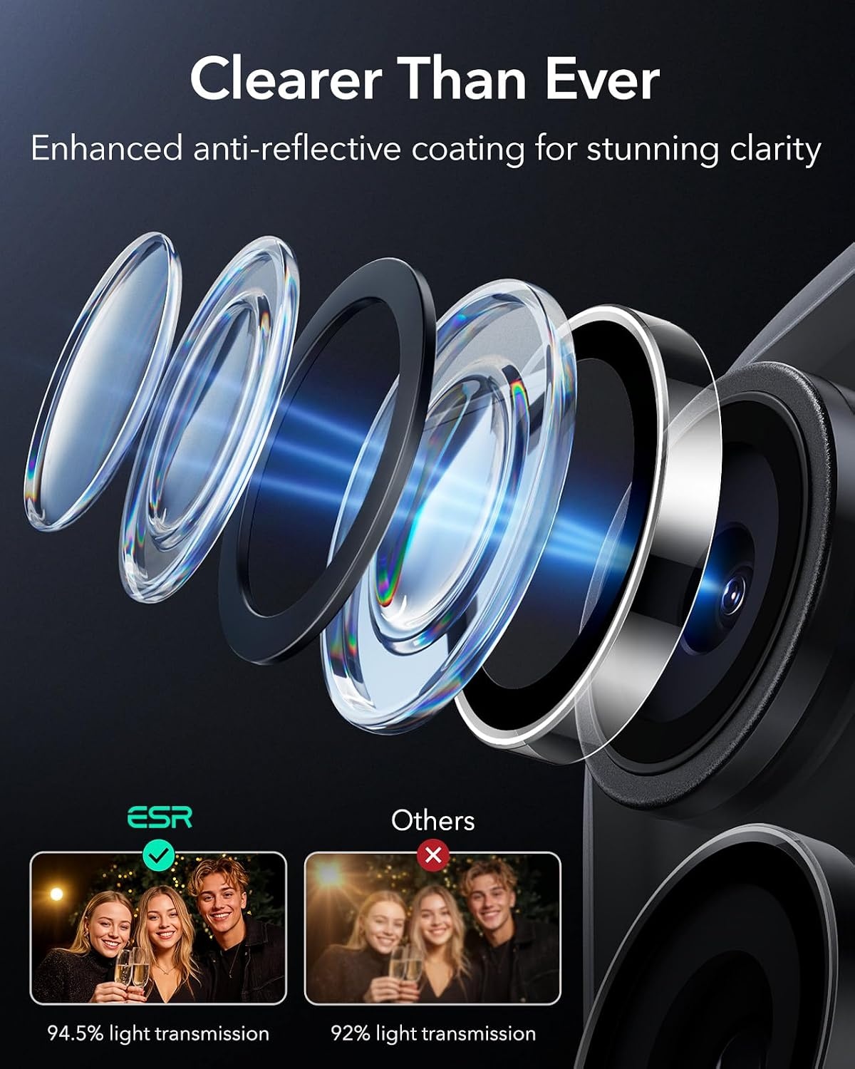 image:imageESR for iPhone 18 Pro Max18 Pro Camera Lens Protector 2 Pack BlackClear