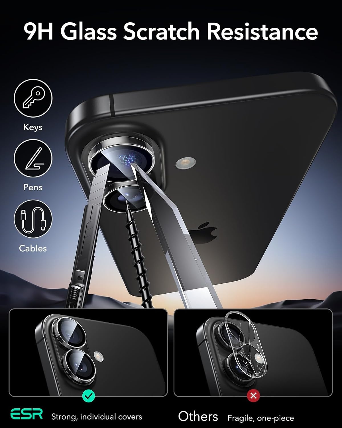 image:imageESR for iPhone 18 Pro Max18 Pro Camera Lens Protector 2 Pack BlackClear