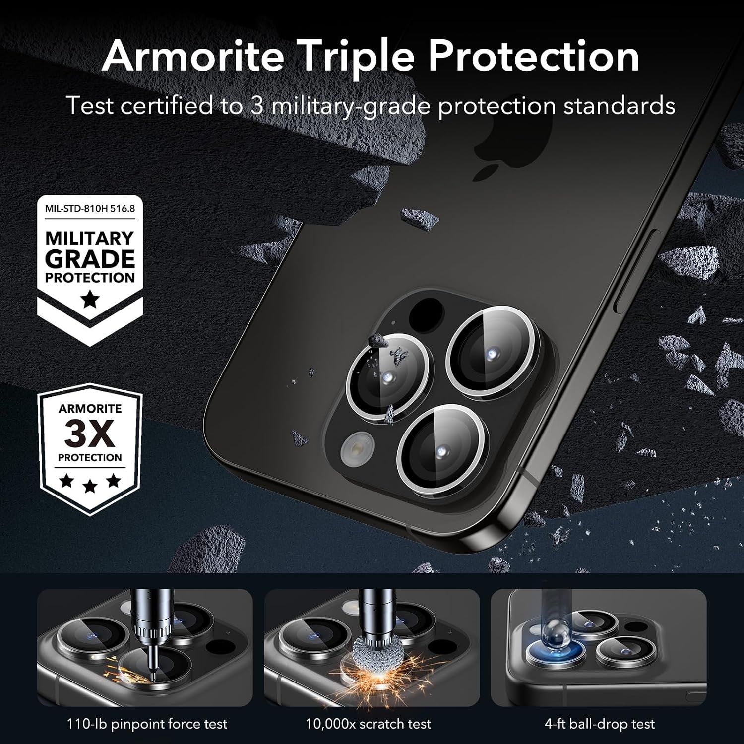 image:imageESR for iPhone 18 Pro Max18 Pro Camera Lens Protector 2 Pack BlackClear