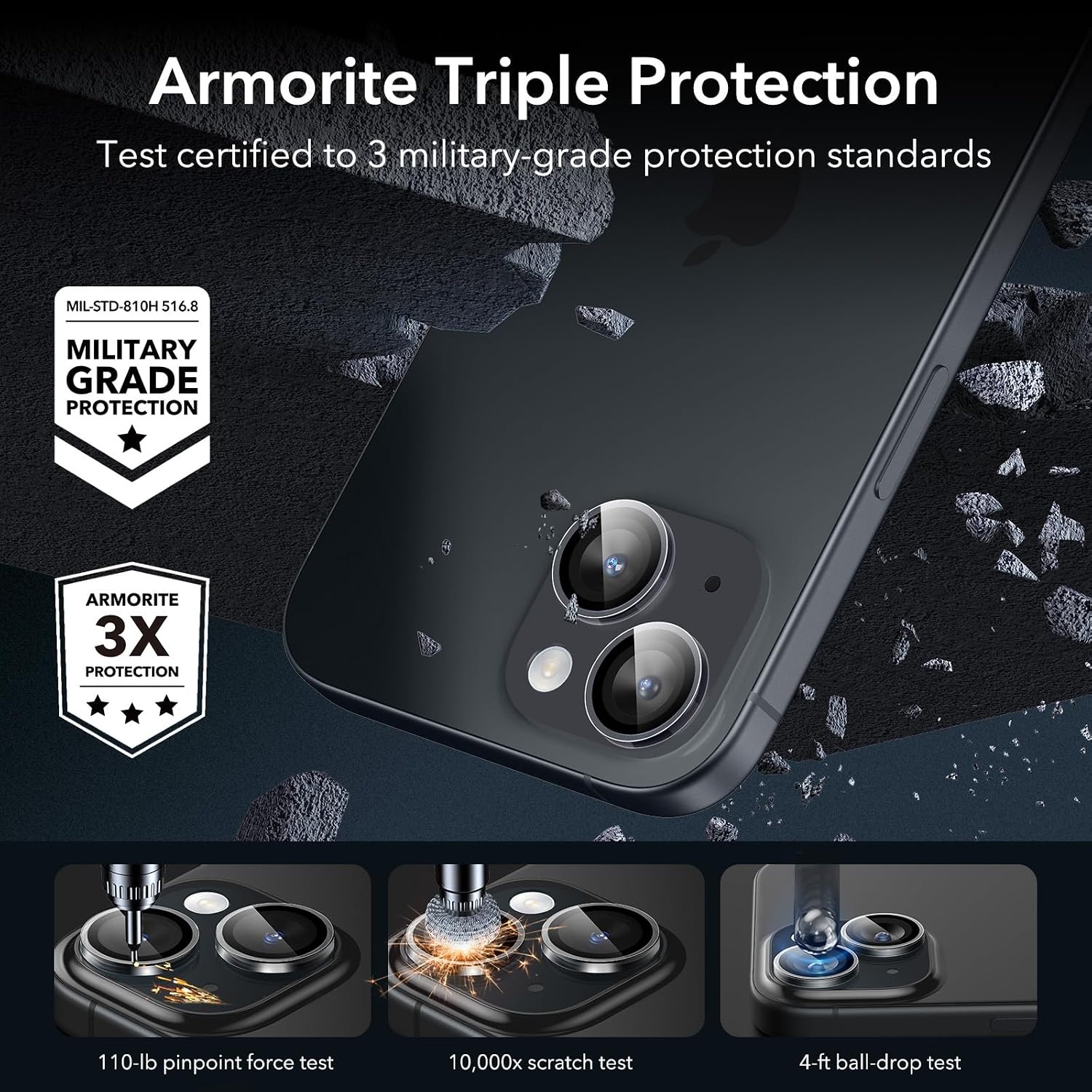 image:imageESR for iPhone 18 Pro Max18 Pro Camera Lens Protector 2 Pack BlackClear