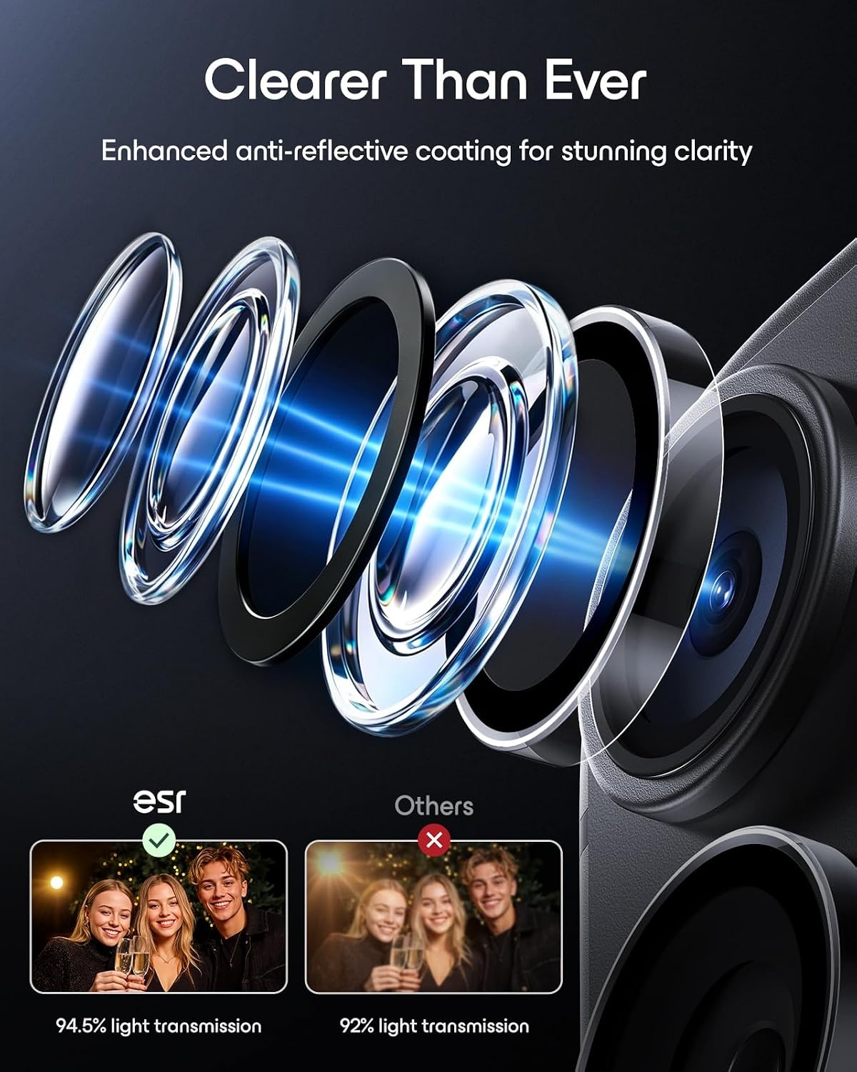image:imageESR for iPhone 18 Pro Max18 Pro Camera Lens Protector 2 Pack BlackClear