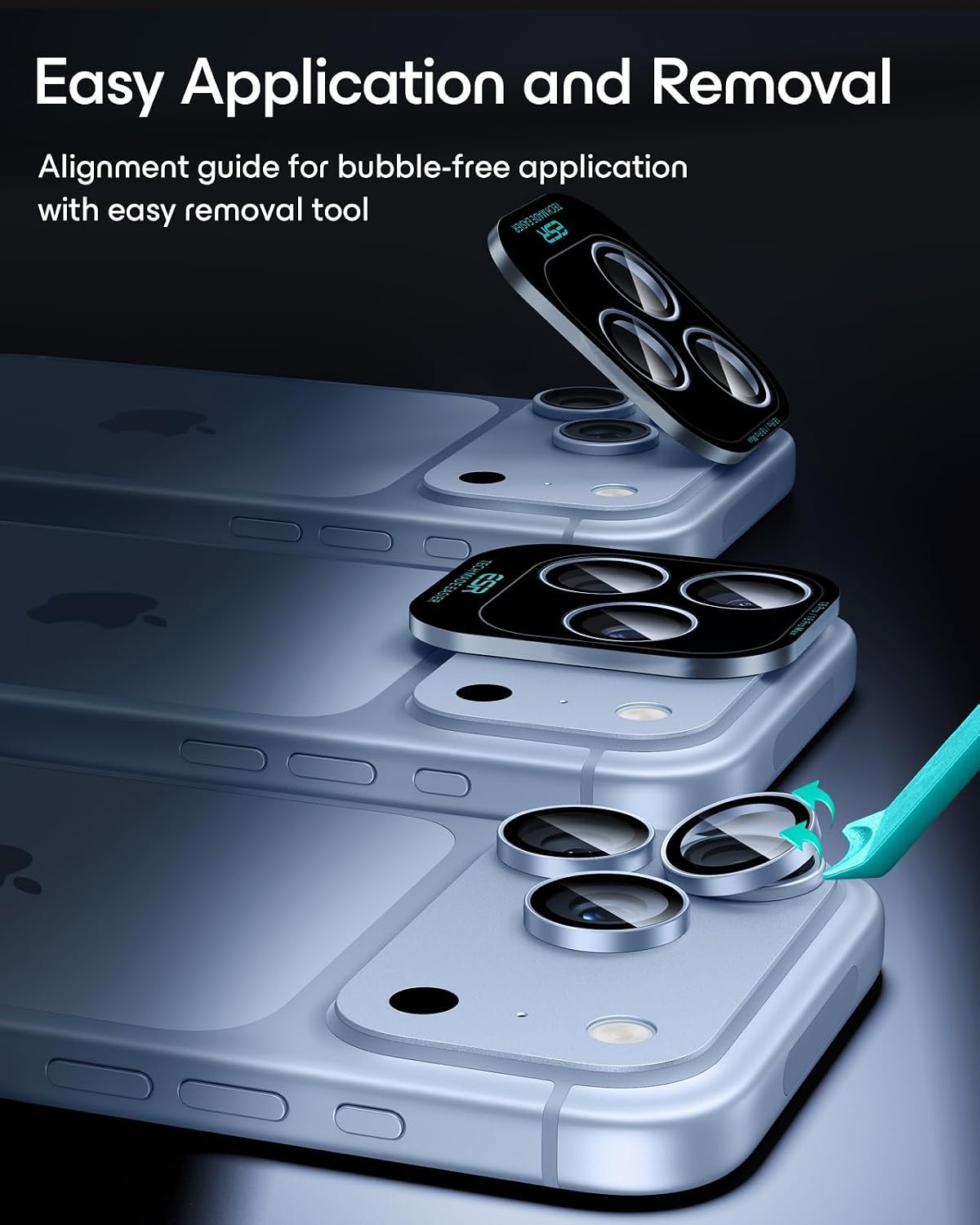 image:imageESR for iPhone 18 Pro Max18 Pro Camera Lens Protector 2 Pack BlackLight Blue