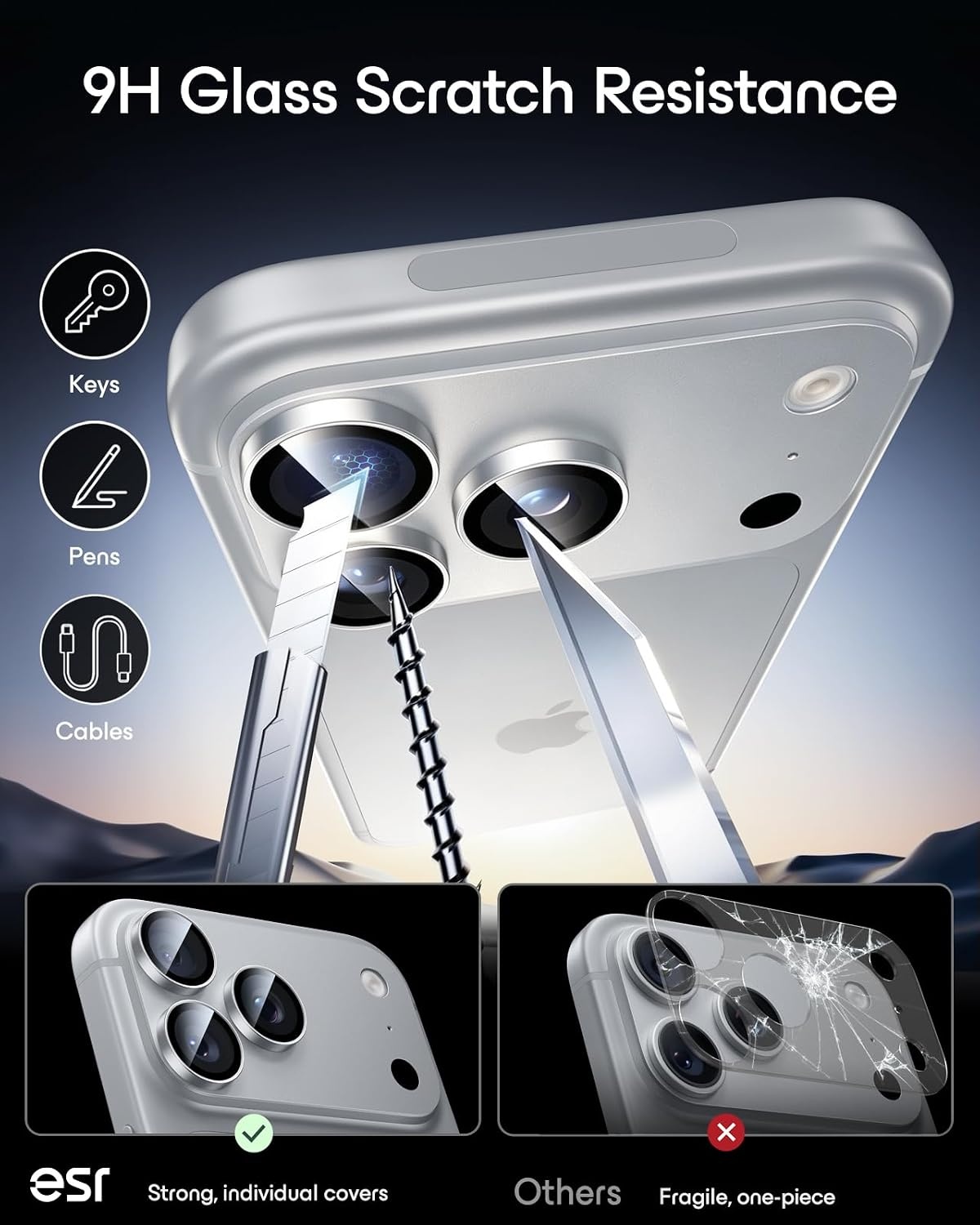 image:imageESR for iPhone 18 Pro Max18 Pro Camera Lens Protector 2 Pack BlackSilver