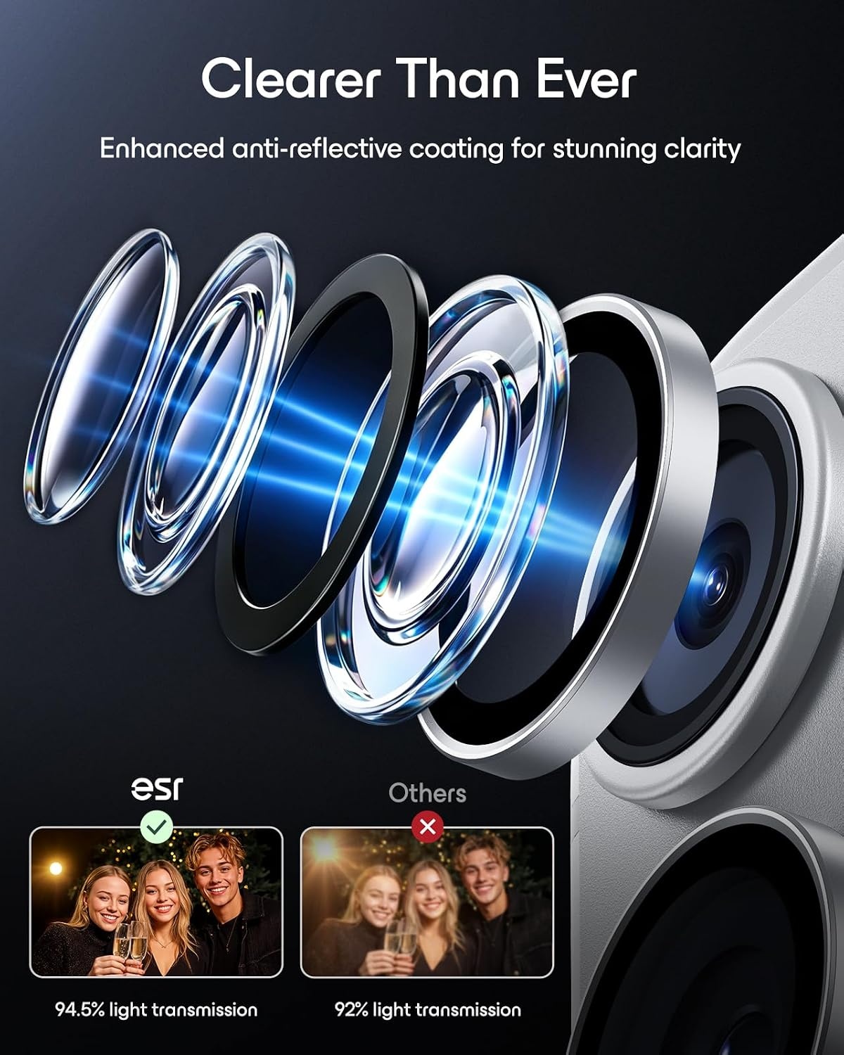 image:imageESR for iPhone 18 Pro Max18 Pro Camera Lens Protector 2 Pack BlackSilver