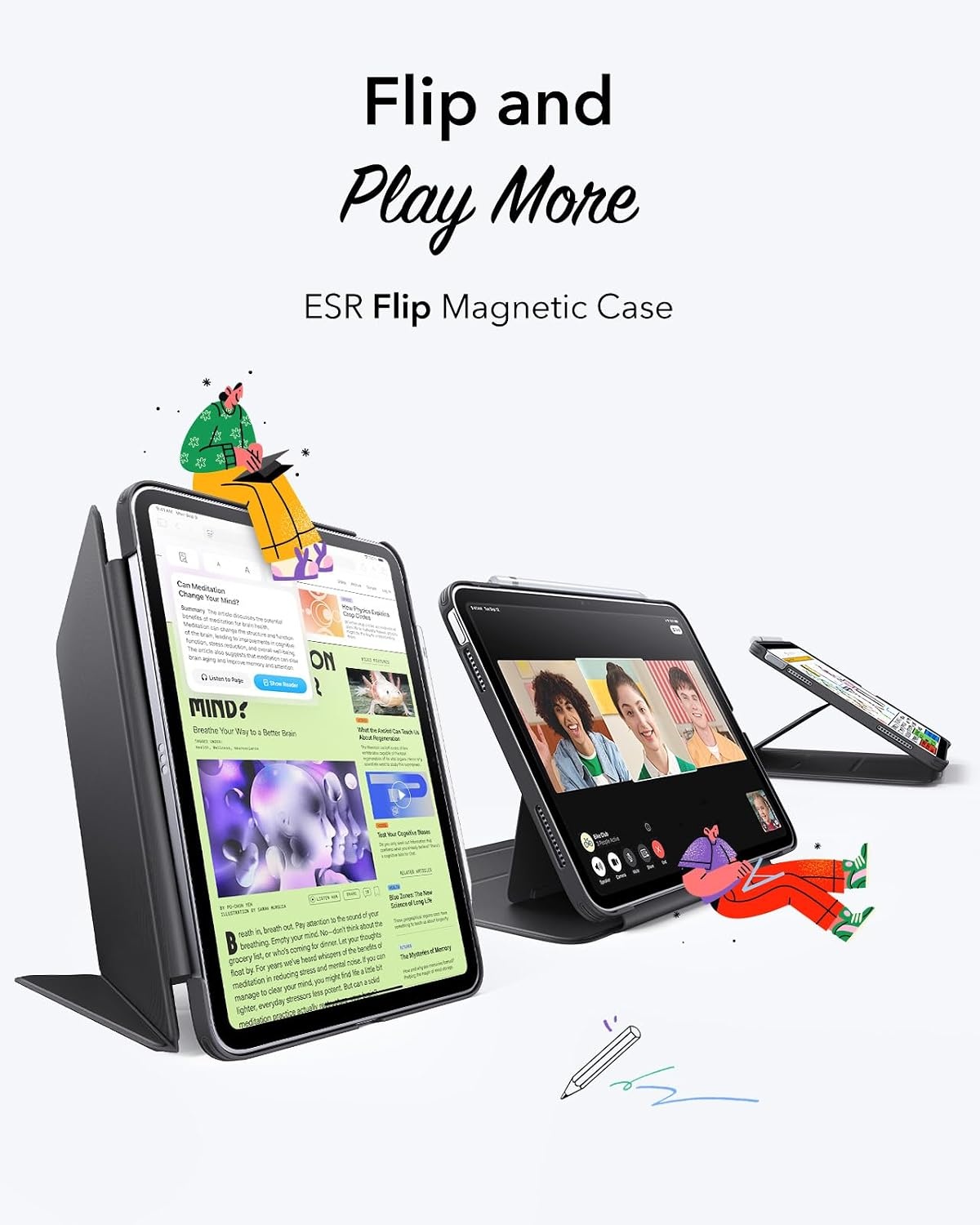 image:imageESR PaperFeel Magnetic Screen Protector for iPad A1610th Generation Case UltraStable Cover Vertical Stand Cover Flip Series Black
