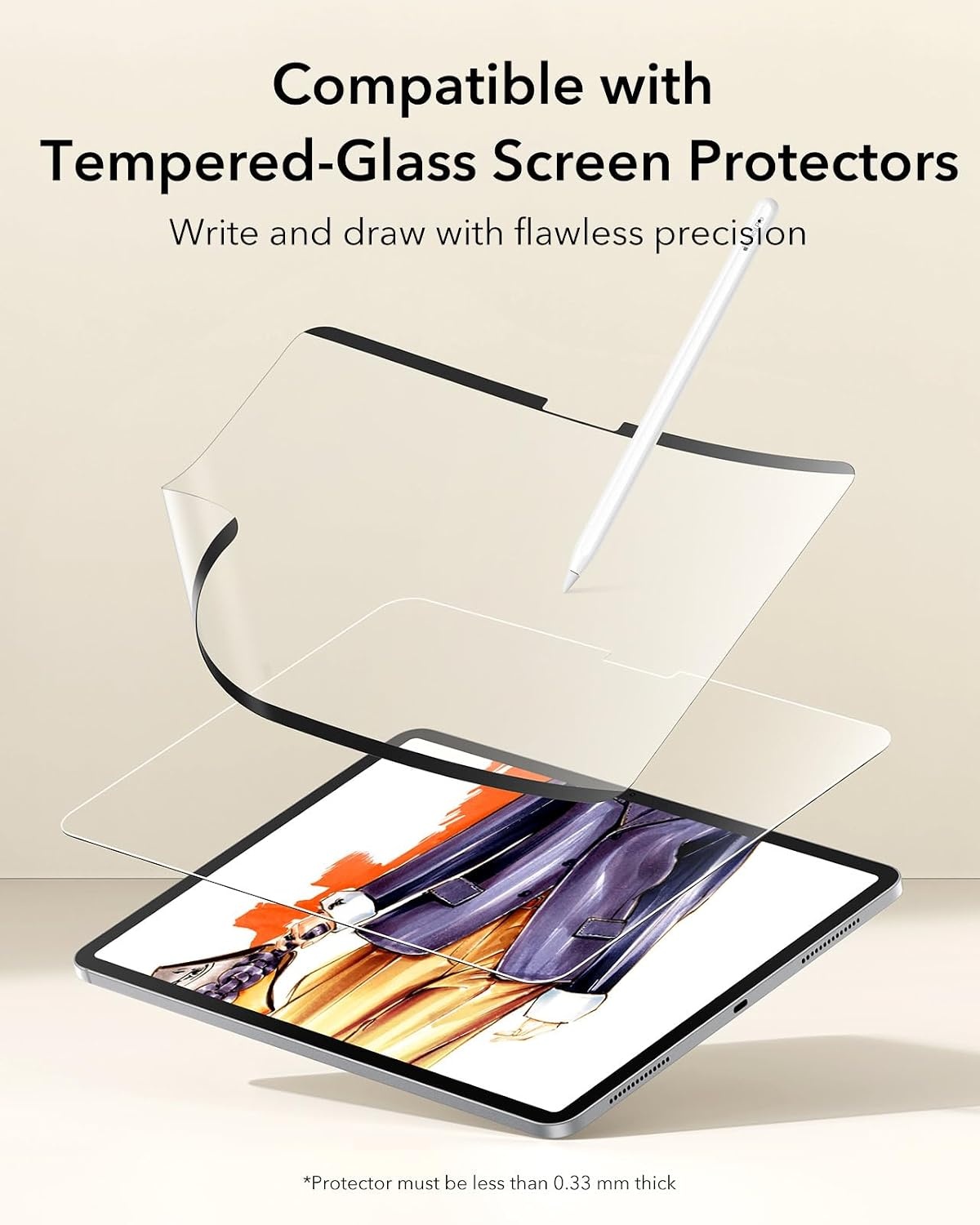 image:imageESR for iPad Pro13 Inch 2024 Screen Protector 9H Tempered Glass and PaperFeel Magnetic Screen Protector