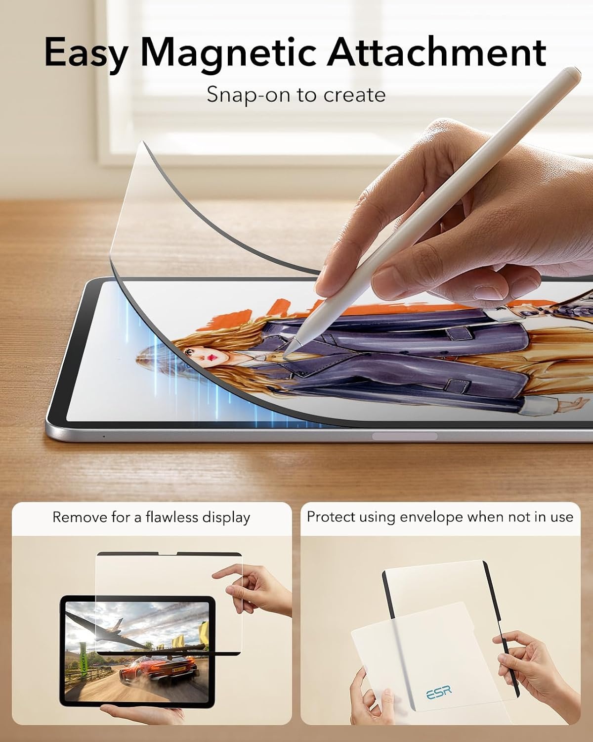 image:imageESR for iPad Pro13 Inch 2024 Screen Protector 9H Tempered Glass and PaperFeel Magnetic Screen Protector